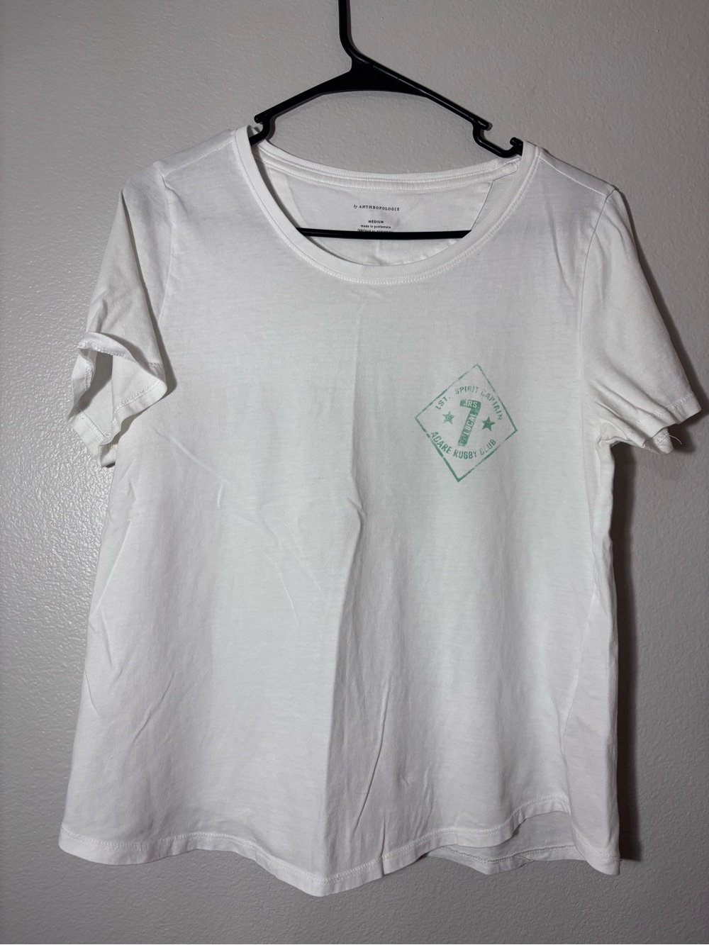 Anthropologie White Short Sleeve Tee with Mint Chest Graphic